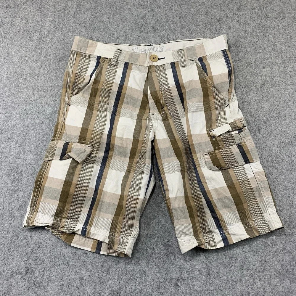 Levis Silvertab Men Shorts Size 32 Y2K Cargo Plaid Cotton 11